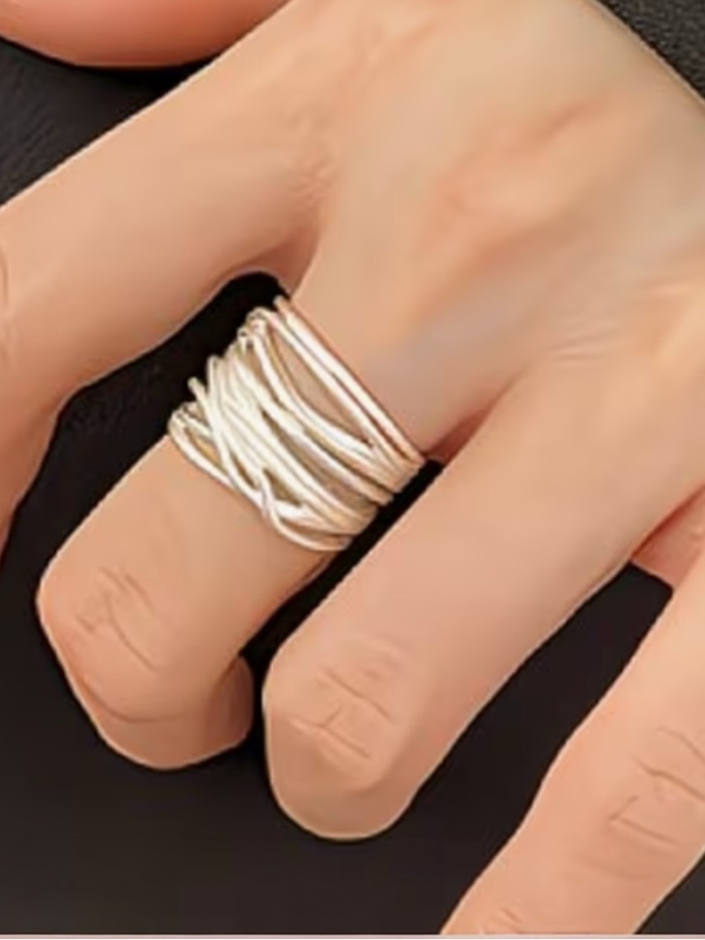 Silver Tone Wrap Ring Stainless Steel Adjustable